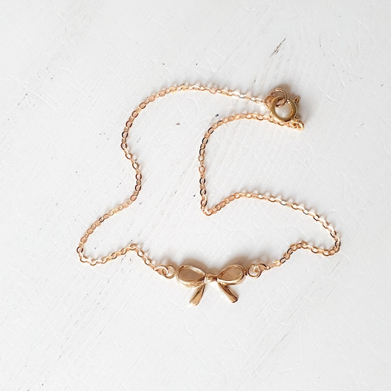Gold Bow Necklace Ribbon Forget Me Knot 14k Gold Filled