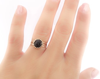 Mother Day - Onyx ring gold natural gemstone, black onyx ring, black gold ring, genuine onyx gemstone