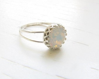 opal ring silver white opal crystal vintage ring bridal jewelry opal jewelry sterling silver 925 elegant jewelry