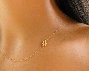Star of David necklace thin Gold Delicate Jewish jewelry tiny charm magen david