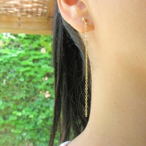 Chain stud earrings, long, Statement studs, 14k gold filled, Minimalist jewelry, feminine