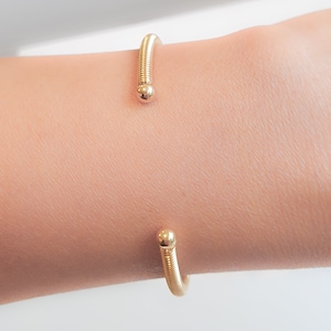 Gold Cuff Bracelet,Torque Bracelet, Cuff Bracelet Solid Balls, Double Ball Ends Cuff Bracelet, Adjustable Stainless Steel Cable Bracelet