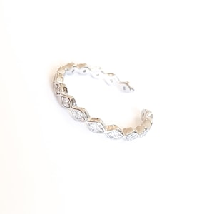 Mother Day Thin Toe Ring Adjustable Sterling Silver 925 Tiny Chevron ZigZag CZ Diamonds Dainty Midi Ring image 2
