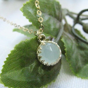 Jade necklace Gold light green stone vintage Gift for her
