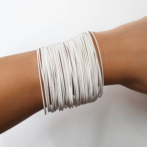 Mother Day guitar string bracelets, White silver spring bracelets, Stainelss steel, layered bracelets, thin silver bracelet image 1