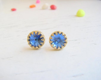 Royal blue studs earrings Post Earrings Blue Royal Vintage blue earrings