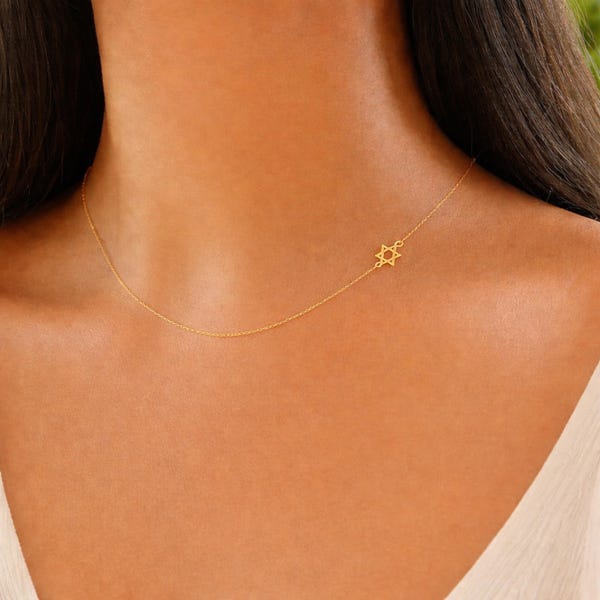 Tiny Star of David Necklace Gold Filled or Sterling Silver, 10mm Sideways Star Necklace, Minimalist Jewish Jewelry, Made in Israel Gift