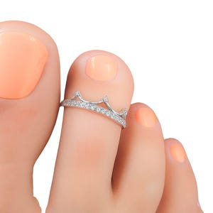Zehenring verstellbar Sterling Silber 925 kleine CZ Diamanten Krone verstellbarer Zehenring zierlicher Midi Ring