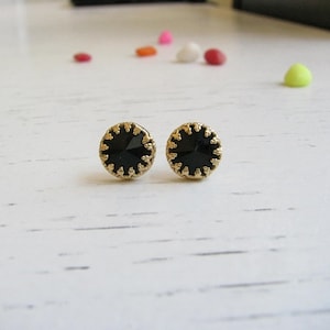 Black studs earrings Jet Gold black silver studs Onyx studs swarovsli crystal
