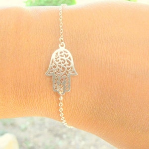 Silver Hamsa bracelet Dainty Filigree hamsa Delicate hamsa charm Thin  bracelet