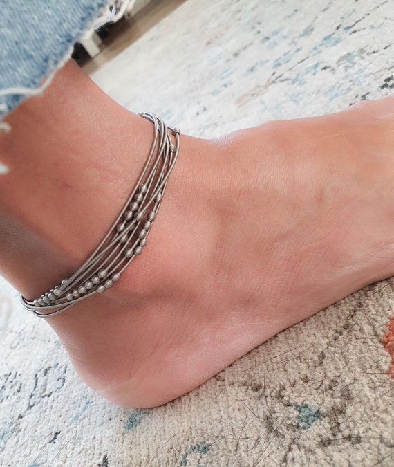 Strings Anklet, Multi String Anklet Bracelet, Beaded Anklet Stainless Steel,  Guitar Strings Anklet Bracelet Hypoallergenic Non-tarnish - Etsy