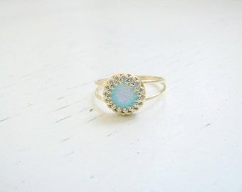 Blue opal ring gold Vintage Gift for her turquoise opal everyday jewelry delicate ring