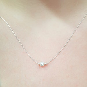 White Pearl Necklace, Thin Pearl Necklace, Silver Necklace with Pearl Bead, Elegant Pearl Necklace, Dainty Pearl Necklace