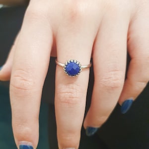 Lapis Lazuli Ring, Lapis Lazuli Thin Silver Ring, Blue Lapis Lazuli Ring, Silver Ring, 8mm Lapis Lazuli Stone Ring
