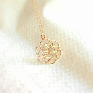 Mother Day - Flower of Life necklace Seed of Life charm Gold mandala sacred geometry jewelry Long necklace