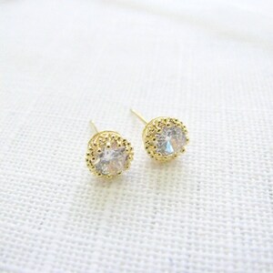 Fête des Mères Clous d'oreilles en diamants Clous d'oreilles en diamant classiques en or transparent, cristal de ZC image 3