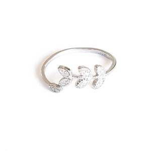 Mother Day Toe Ring Adjustable Sterling Silver 925 Tiny CZ Diamonds Leaf Laurel Flower Adjustable Toe Ring Dainty Midi Ring image 3