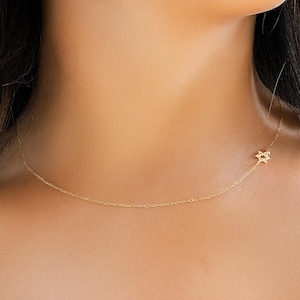 Star of david gold necklace  Thin gold necklace sideways star of david