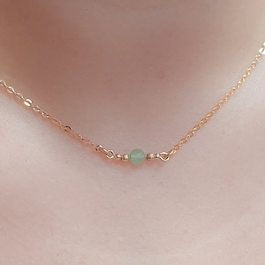 Tiny Jade Necklace - Dainty Gold Green Jade Necklace - Gold Natural Jade Beaded Necklace - Beaded Jade Necklace - Light Green Jade Necklace