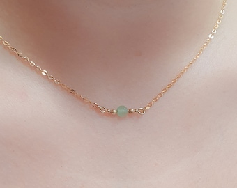 Tiny Jade Necklace - Dainty Gold Green Jade Necklace - Gold Natural Jade Beaded Necklace - Beaded Jade Necklace - Light Green Jade Necklace