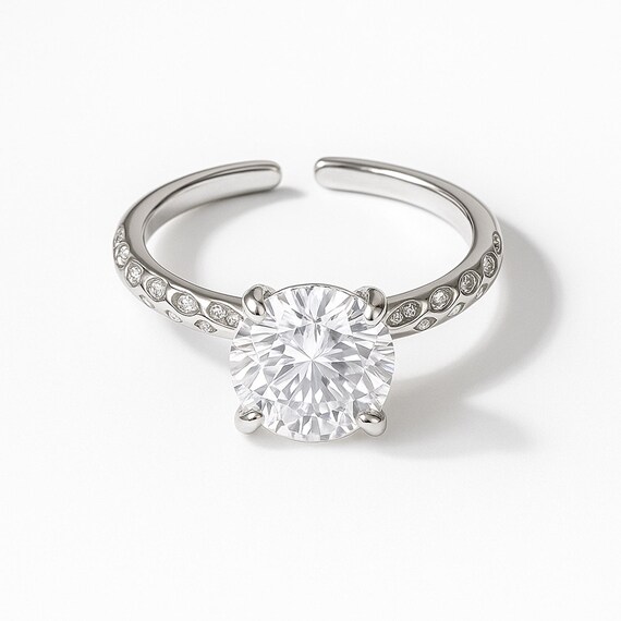 Anello con grande diamante da 1,3 carati, 7 mm, anello regolabile aperto in argento sterling 925, sottile e delicato, con zirconi cubici, anello con promessa d'amore - Italia