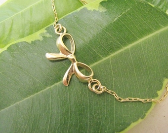 Mother Day - Gold Bow necklace Ribbon Forget me knot 14k gold filled Everyday necklace