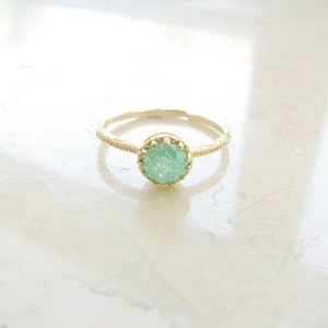 Mother Day - Gold druzy ring ,gold ring, gold ring with green crystal, green ring, druzy crystal ring, vintage ring