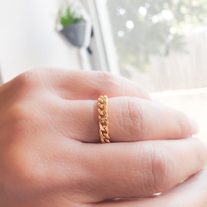 Gold Chain Link Ring Figaro Unisex Silver Ring 925 Curb Chain Ring Chunky Ring