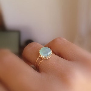 アクアカルセドニーゴールドリングアクアブルーカルセドニー宝石アクアミントカラー