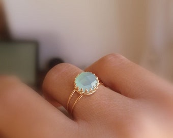 Mother Day - Aqua chalcedony gold ring Aqua blue Chalcedony Gemstone Aqua Mint color