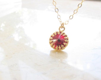 Mother Day - Red crystal necklace Garnet Red stone Dark red stone necklace Red wine crystal color necklace Gold necklace
