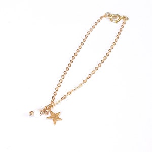 Gold anklet Star Charm Opal Bead, Dangle Starfish charm anklet bracelet, Anklet Ankle bracelet Gold, Foot jewelry, Chain Anklet Jewelry