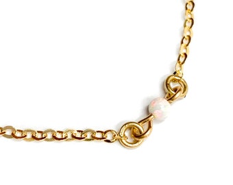 Opal Bracelet- Thin Gold Bracelet Opal Bead Charm - Gold Bracelet Opal Charm-Gold Bracelet White Opal-Beaded Bracelet