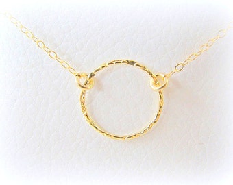 Gold Circle necklace Karma circle Hoop 14k gold filled Eternity necklace