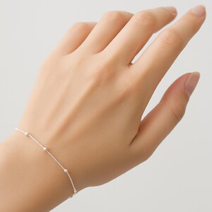 Pulsera de gota de rocío de plata, pulsera de cadena de satélite de plata, pulsera de gota pequeña de satélite de plata, pulsera de cadena de puntos de satélite de plata con cuentas