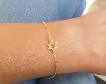 Bransoletka z Gwiazdą Dawida, gwiazda żydowska, złoto, srebro, biżuteria Magen David, stojak na Izrael