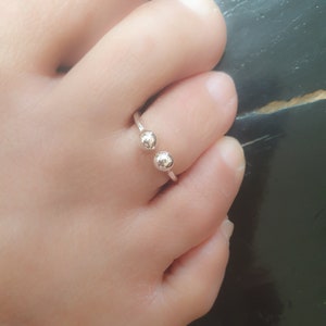 Mother Day - Toe Ring Adjustable Open Sterling Silver Toe Ring Double Balls Silver Toe Ring