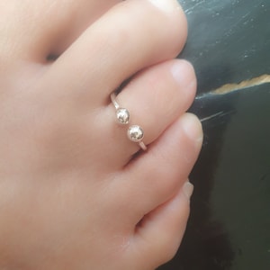 Mother Day - Toe Ring Adjustable Open Sterling Silver Toe Ring Double Balls Silver Toe Ring