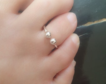 Mother Day - Toe Ring Adjustable Open Sterling Silver Toe Ring Double Balls Silver Toe Ring