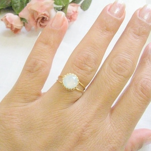 Gold opal ring white opal crystal vintage bridal jewelry image 1