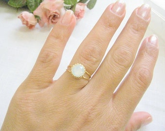 Gold opal ring white opal crystal vintage bridal jewelry