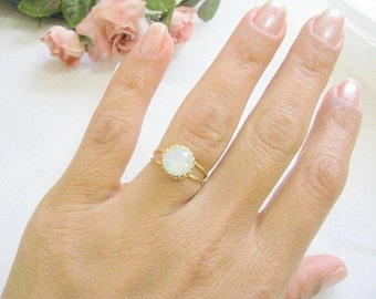 Mother Day - Gold opal ring white opal crystal vintage bridal jewelry