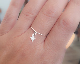 Thin Leaf Ring - Adjustable Leaf Charm Ring - Dangle Charm Ring - Silver Charm Ring - Silver Dangle Ring - Triangle Triangular Leaf