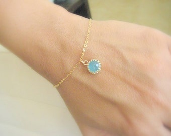 Mother Day - Gold aqua stone bracelet,Light blue stone bracelet,Bridesmaid gift, Dainty gold bracelet,14k gold filled bracelet,Gift for her