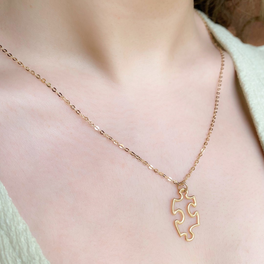 Small Puzzle Necklace - Autism Awareness Necklace - Dainty Puzzle Piece ...