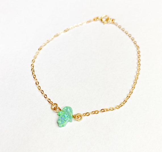 Valentine s Day Opal Bracelet Green gold Bracelet Green Hamsa thin