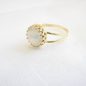 Gold opal ring white opal crystal vintage bridal jewelry image 3