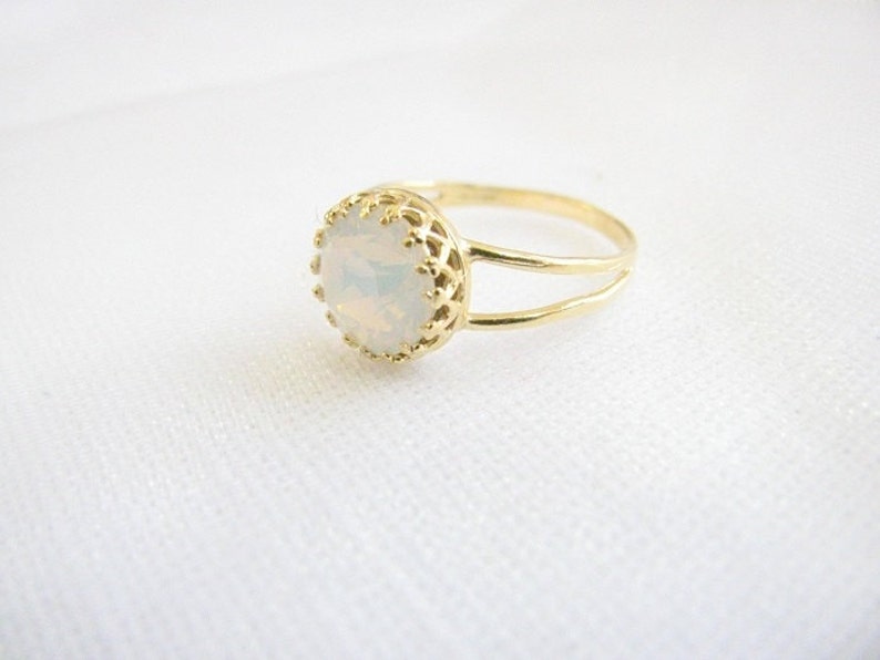 Gold opal ring white opal crystal vintage bridal jewelry image 3