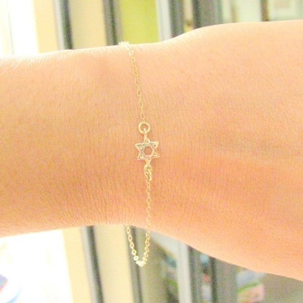 Mother Day - Star of David Bracelet, Gold Star of David Bracelet, Tiny Star David Charm Bracelet, Dainty Delicate Bracelet