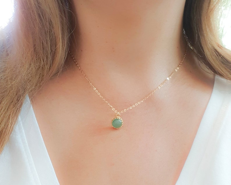 Mother Day Jade Necklace Natural Jade Necklace Gold Jade Necklace Jade Stone Green Necklace May Birthstone Jewelry image 1